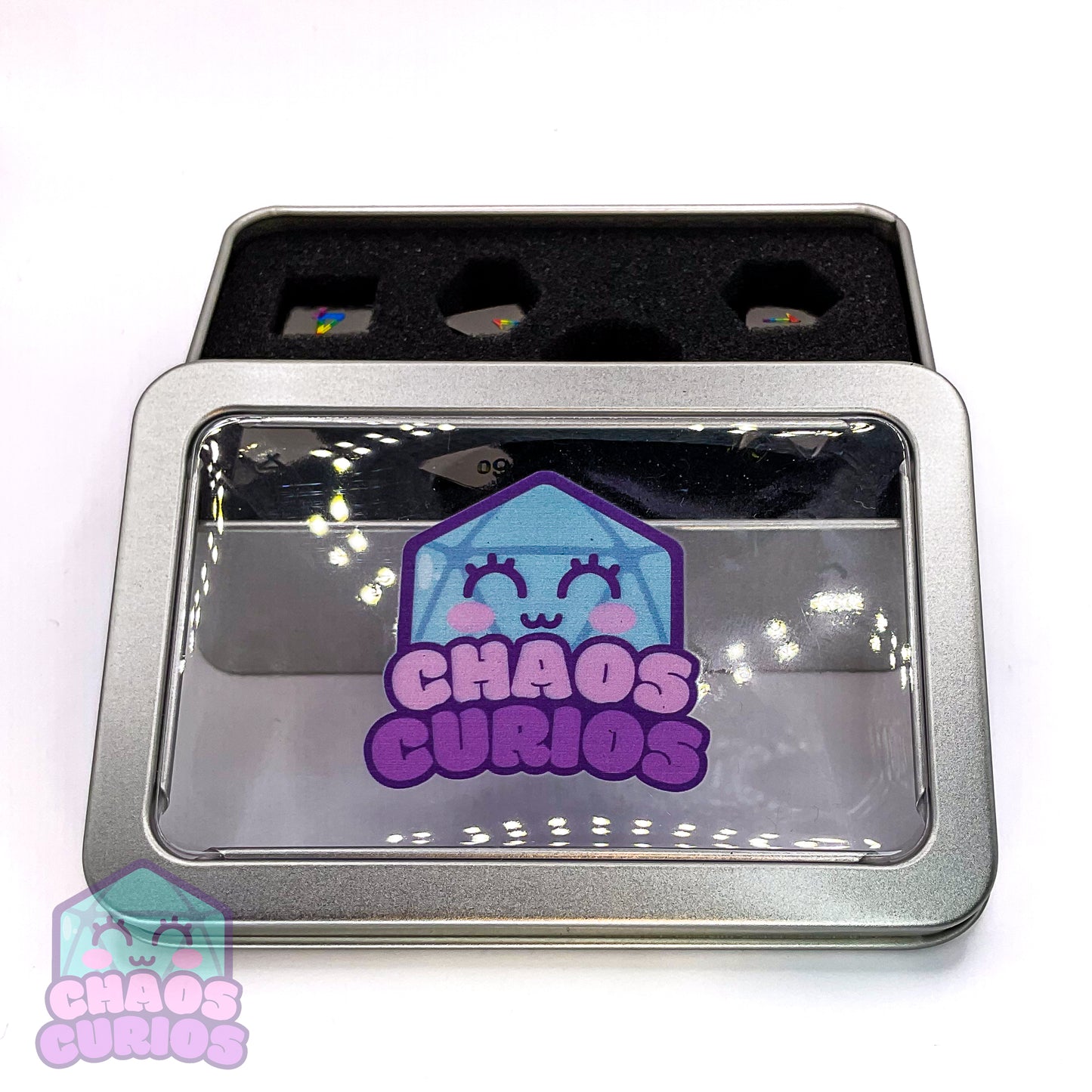 Rainbow High Shine Black 7-piece Metal Dice Set