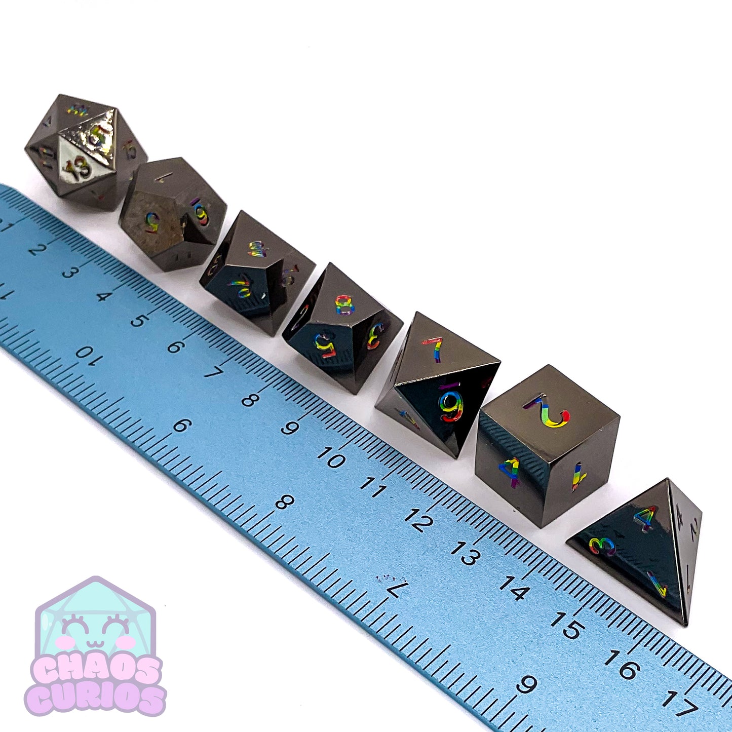 Rainbow High Shine Black 7-piece Metal Dice Set