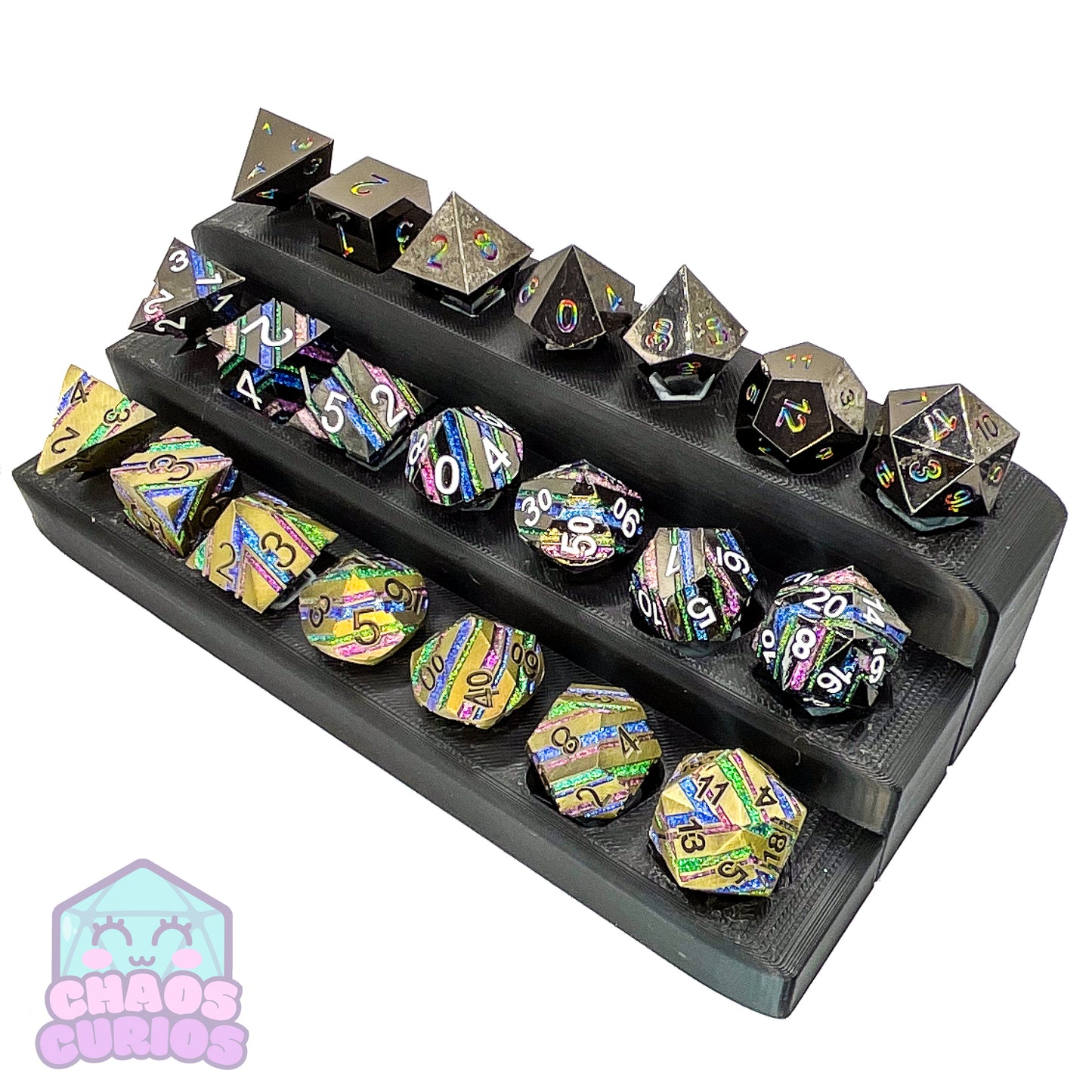 Rainbow High Shine Black 7-piece Metal Dice Set