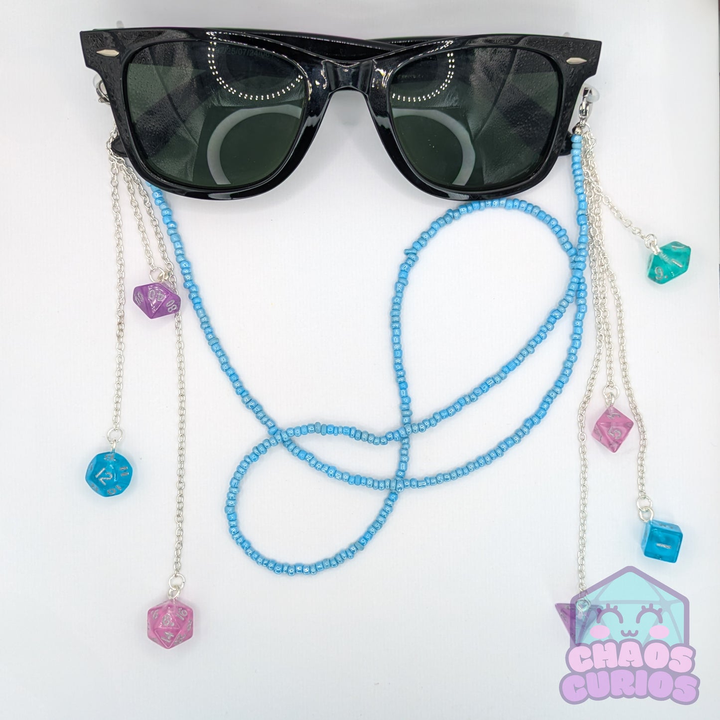 Mini Dice Glasses Chain, Multi-Dangling Dice, Powder Colour Mix, Mini Dice, Dice Glasses Chain, Dice Jewellery