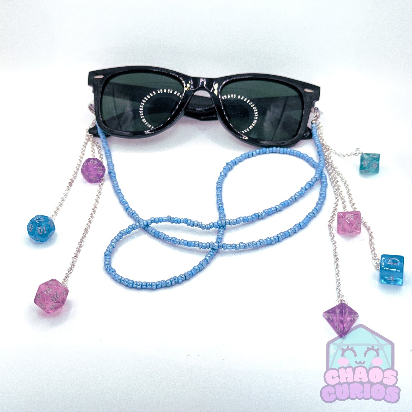 Mini Dice Glasses Chain, Multi-Dangling Dice, Powder Colour Mix, Mini Dice, Dice Glasses Chain, Dice Jewellery
