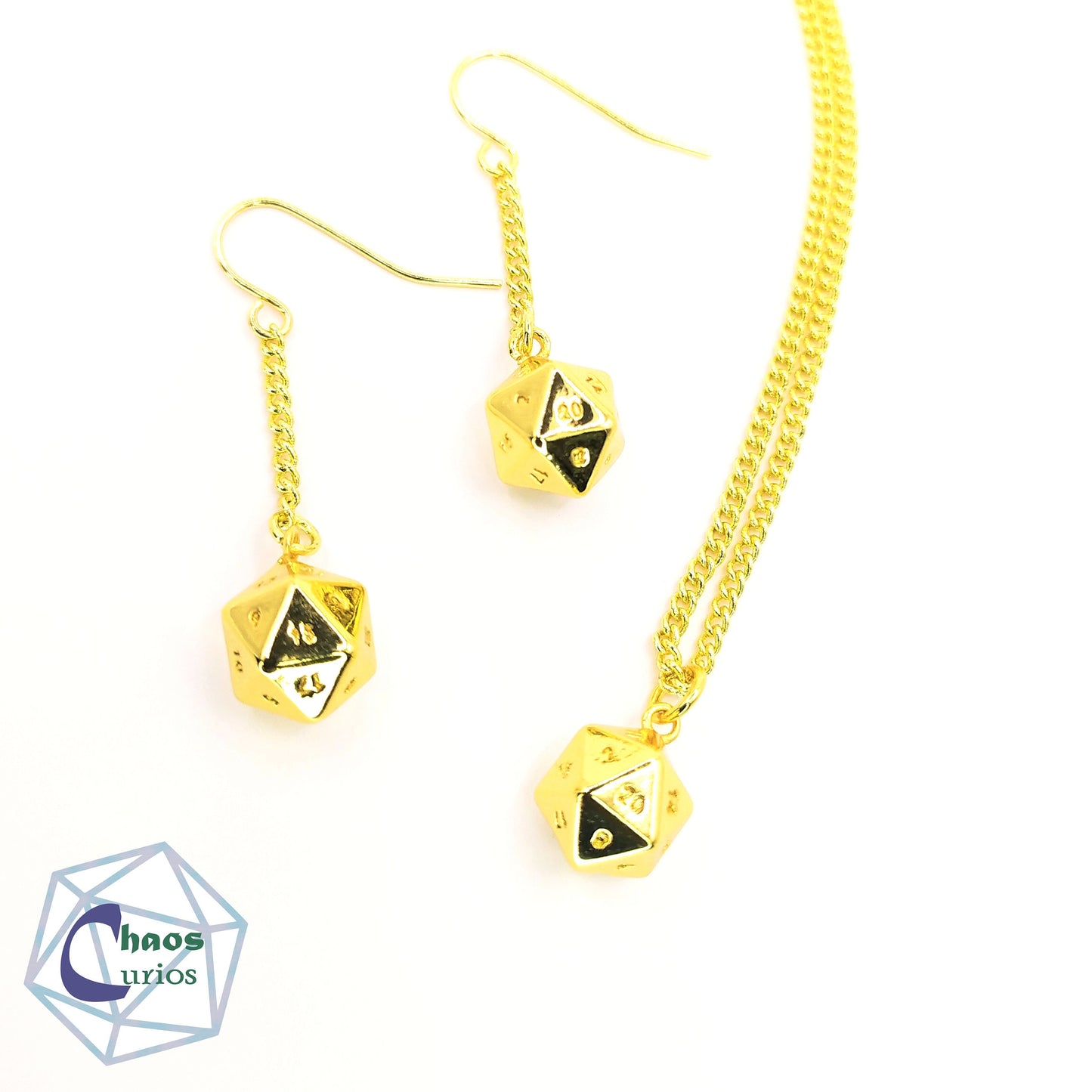 D20 Dice Earrings, 18ct Gold Plated, Mini Size DnD Dice, Dungeons and Dragons