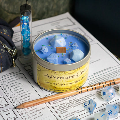 Adventure Coast, DnD Dice Candle, Wood Wick, Coastal Scented, Roleplay Candle, Dice Wax Melts, 35+ Hours