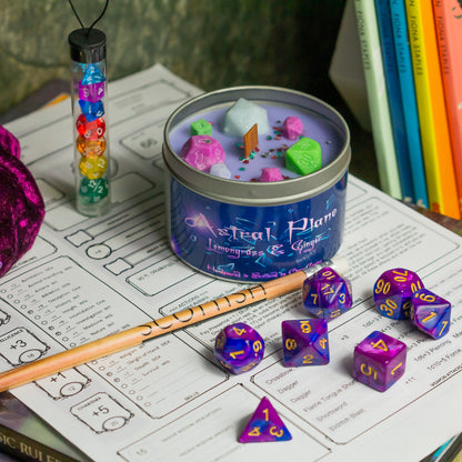 The Astral Planes, DnD Dice Candle, Wood Wick Candle, Lemongrass and Ginger, Roleplay Candle, with Dice Wax Melts, 35+ Hours