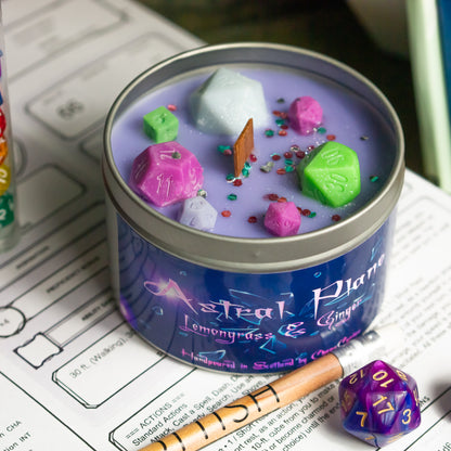 The Astral Planes, DnD Dice Candle, Wood Wick Candle, Lemongrass and Ginger, Roleplay Candle, with Dice Wax Melts, 35+ Hours