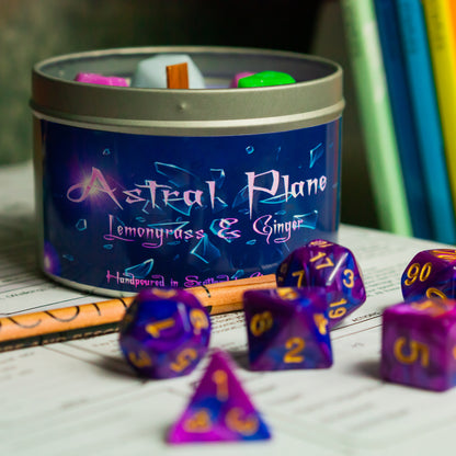 The Astral Planes, DnD Dice Candle, Wood Wick Candle, Lemongrass and Ginger, Roleplay Candle, with Dice Wax Melts, 35+ Hours