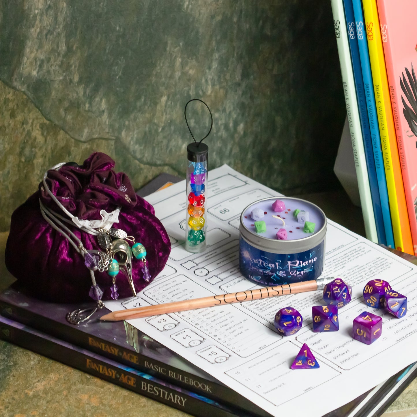 The Astral Planes, DnD Dice Candle, Wood Wick Candle, Lemongrass and Ginger, Roleplay Candle, with Dice Wax Melts, 35+ Hours