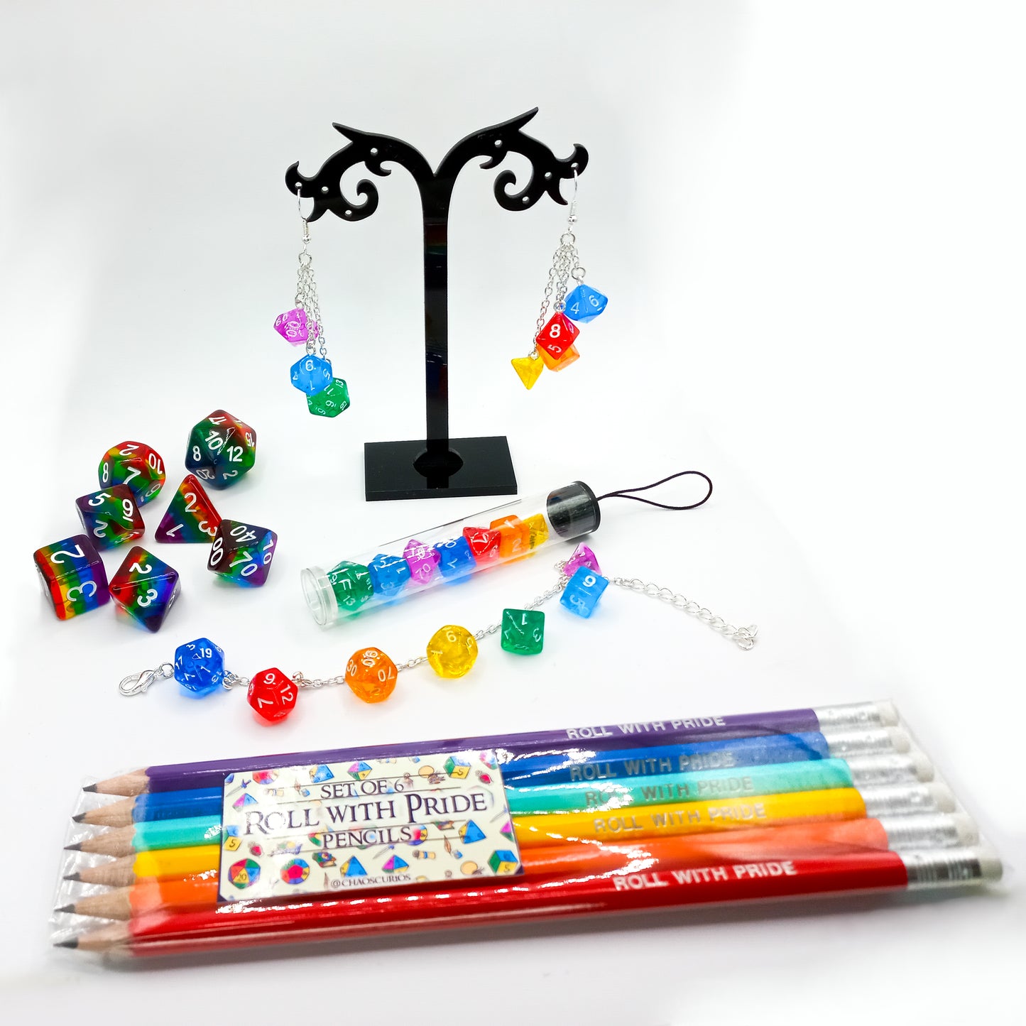 DnD Mini Dice Earrings - Multicolour - Silver Finishing - DnD Swag