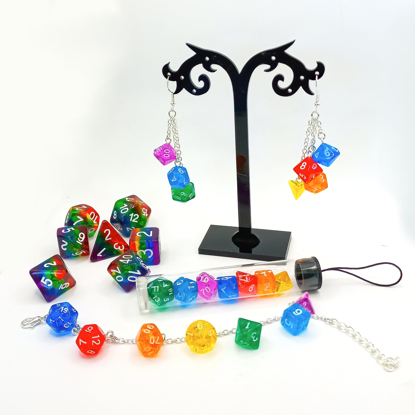 DnD Mini Dice Earrings - Multicolour - Silver Finishing - DnD Swag