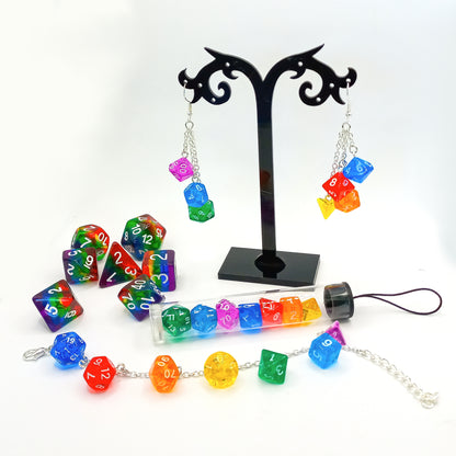 DnD Mini Dice Earrings - Multicolour - Silver Finishing - DnD Swag