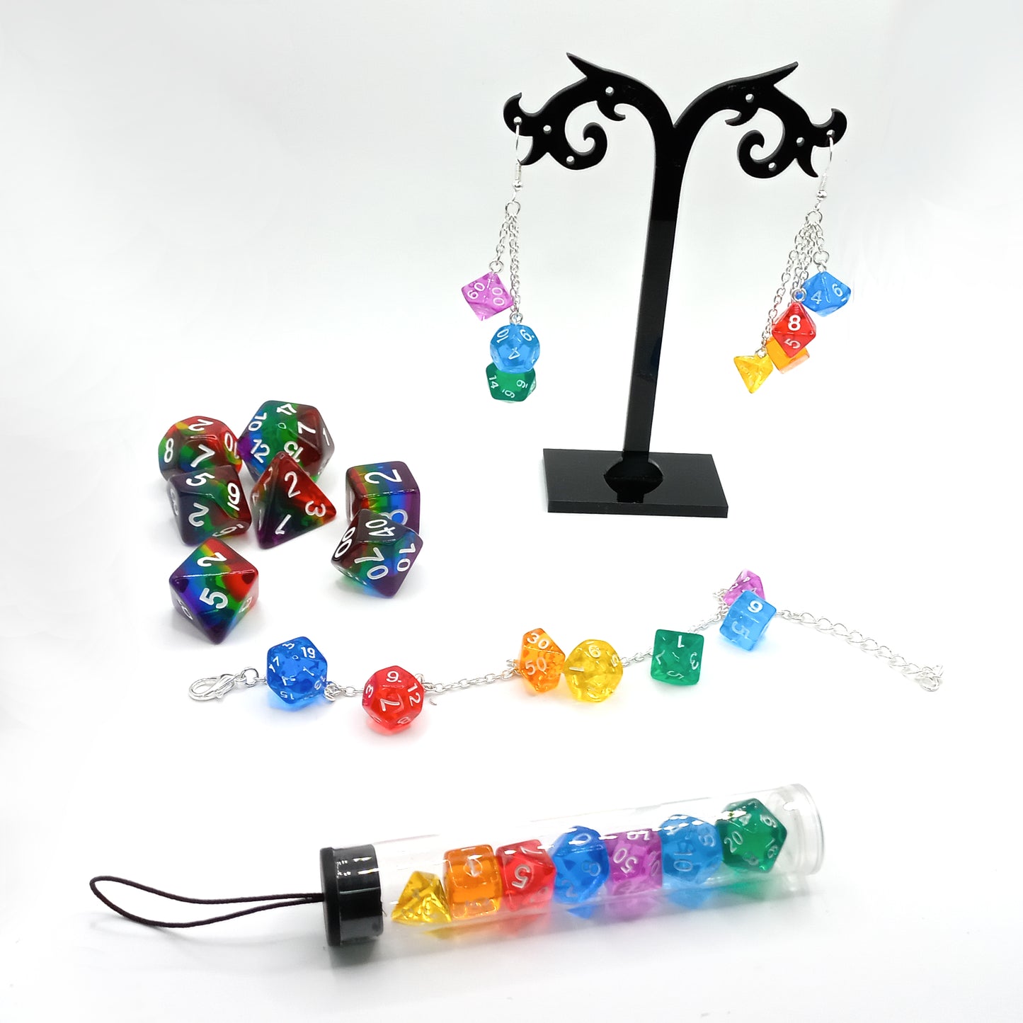 DnD Mini Dice Earrings - Multicolour - Silver Finishing - DnD Swag