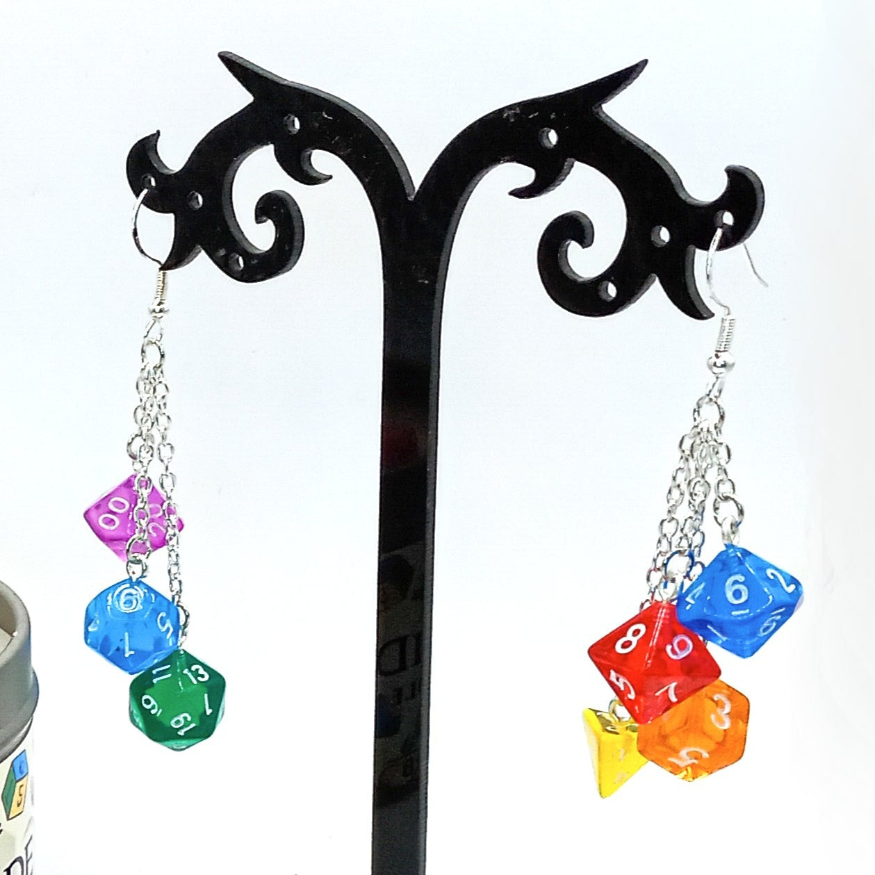 DnD Mini Dice Earrings - Multicolour - Silver Finishing - DnD Swag