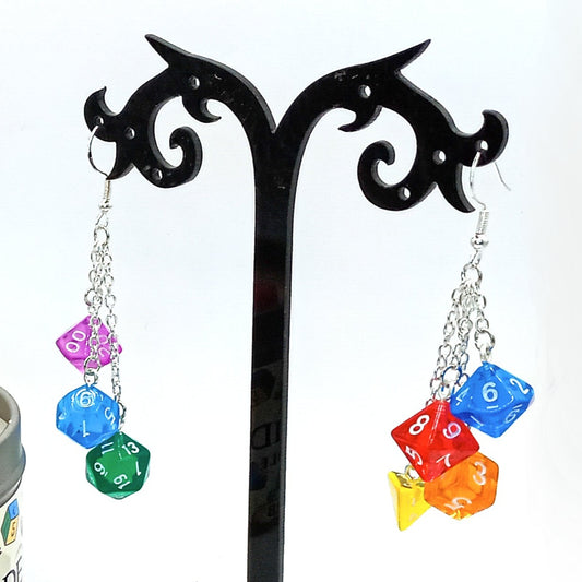 DnD Mini Dice Earrings - Multicolour - Silver Finishing - DnD Swag