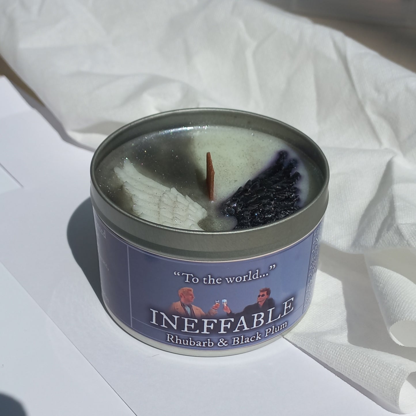 Ineffable Husbands Vegan Coconut Wax Candle, Rhubarb and Black Plum, 35 hrs+ burn time, Angel/Demon Inspired Candle, Good Omens Candle, Good Omens Fandom