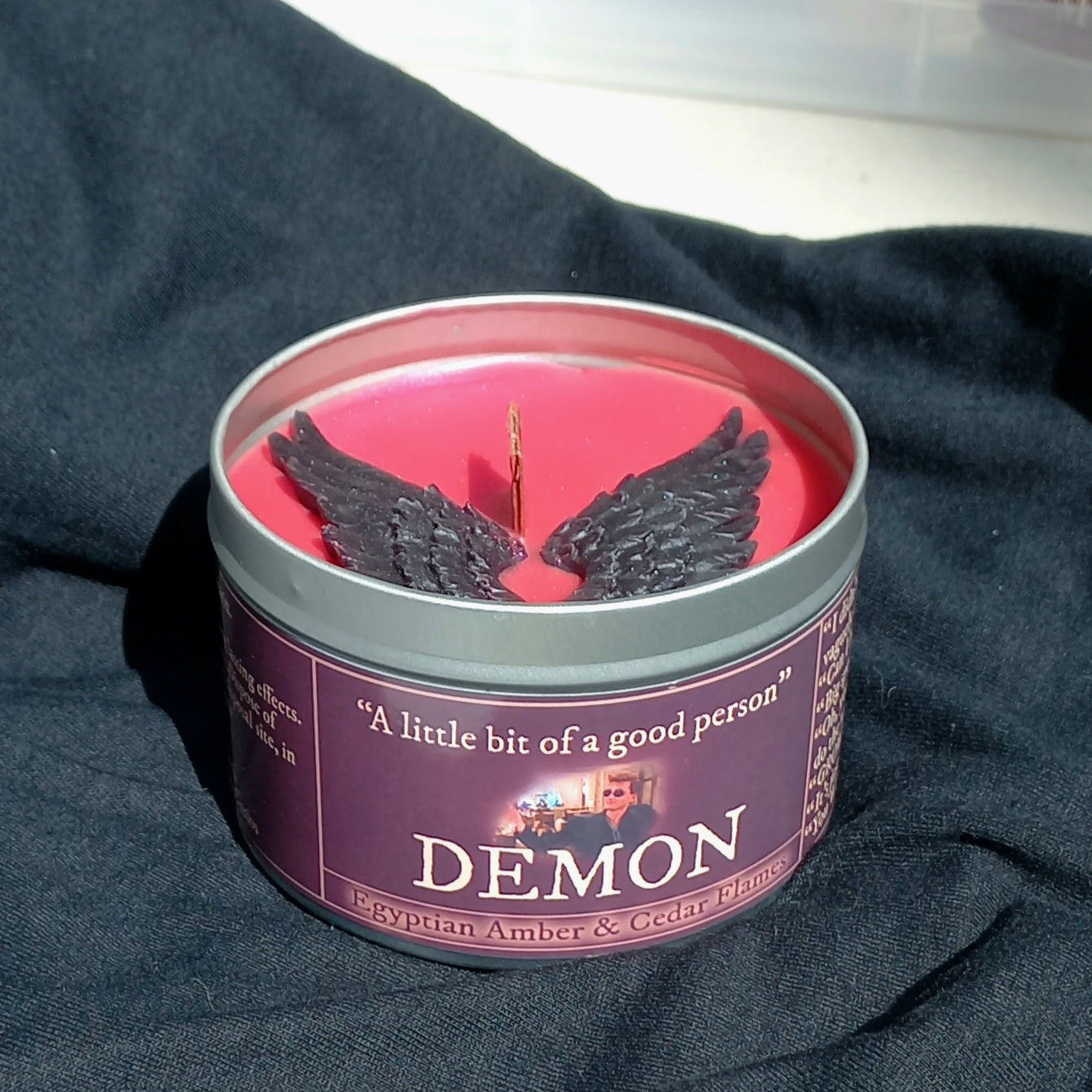 Demon Vegan Coconut Wax Candle, Egyptian Amber and Cedar Flames, 35 hrs+ burn time, Angel/Demon Inspired Candle, Good Omens Candle, Good Omens Fandom