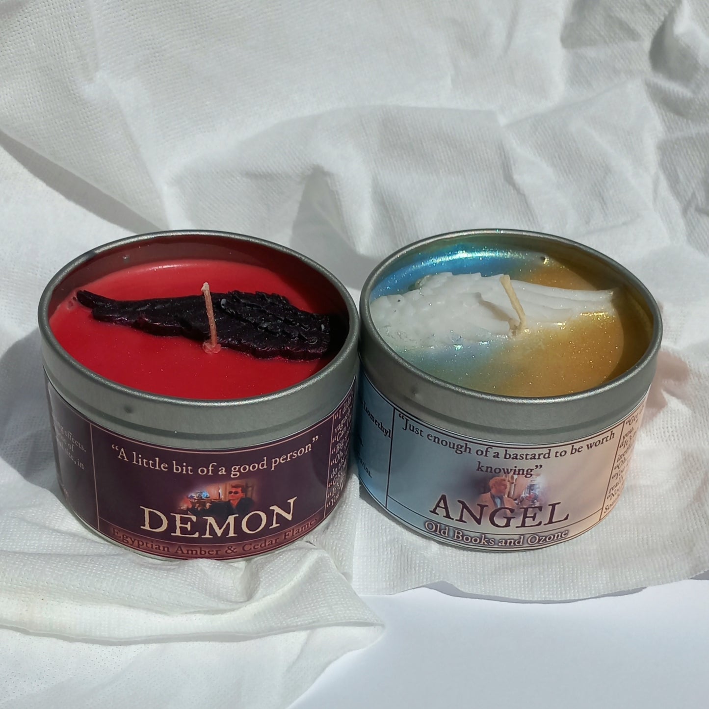 Demon Vegan Coconut Wax Candle, Egyptian Amber and Cedar Flames, 35 hrs+ burn time, Angel/Demon Inspired Candle, Good Omens Candle, Good Omens Fandom