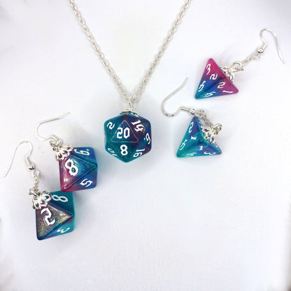 Glitter Galaxy, DnD Dice Jewellery, Dice Necklace, Dice Earrings