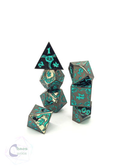 Cthulhu's Eyes 7-piece Metal Dice Set Glow in the Dark