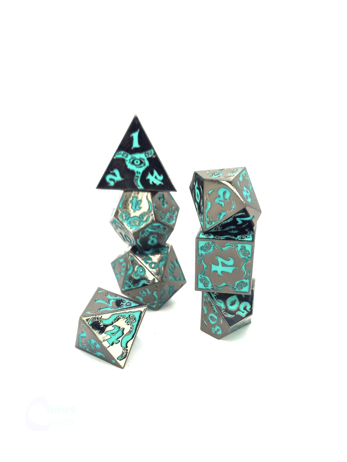 Cthulhu's Eyes 7-piece Metal Dice Set Glow in the Dark