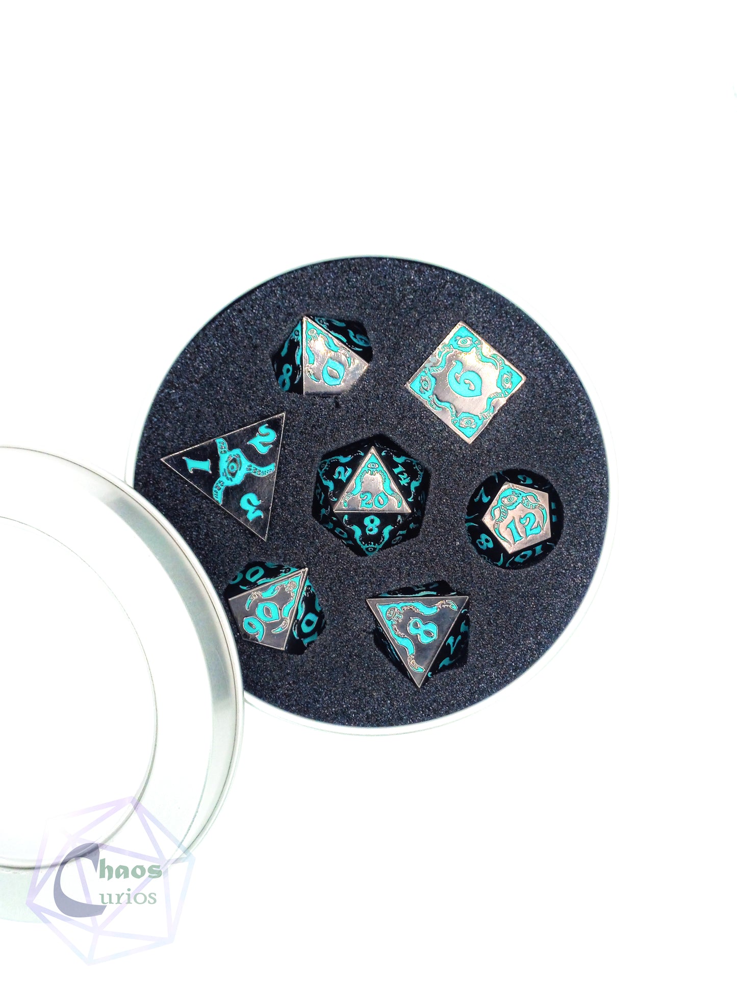 Cthulhu's Eyes 7-piece Metal Dice Set Glow in the Dark