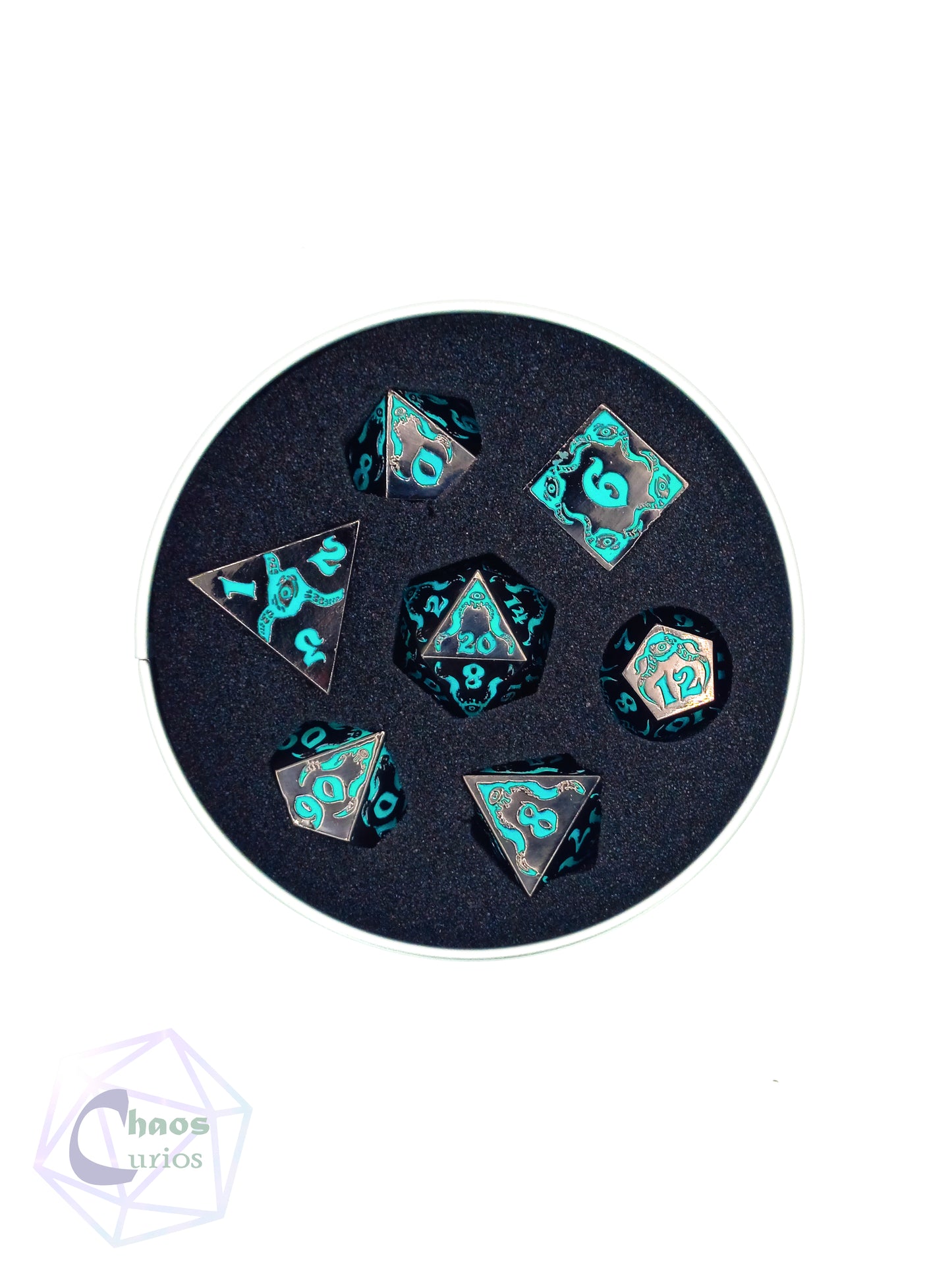 Cthulhu's Eyes 7-piece Metal Dice Set Glow in the Dark