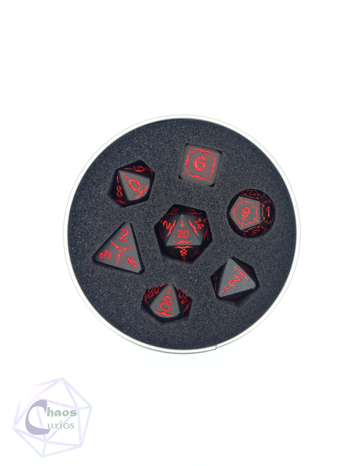 Black Matte Red 7-piece Metal Dice Set