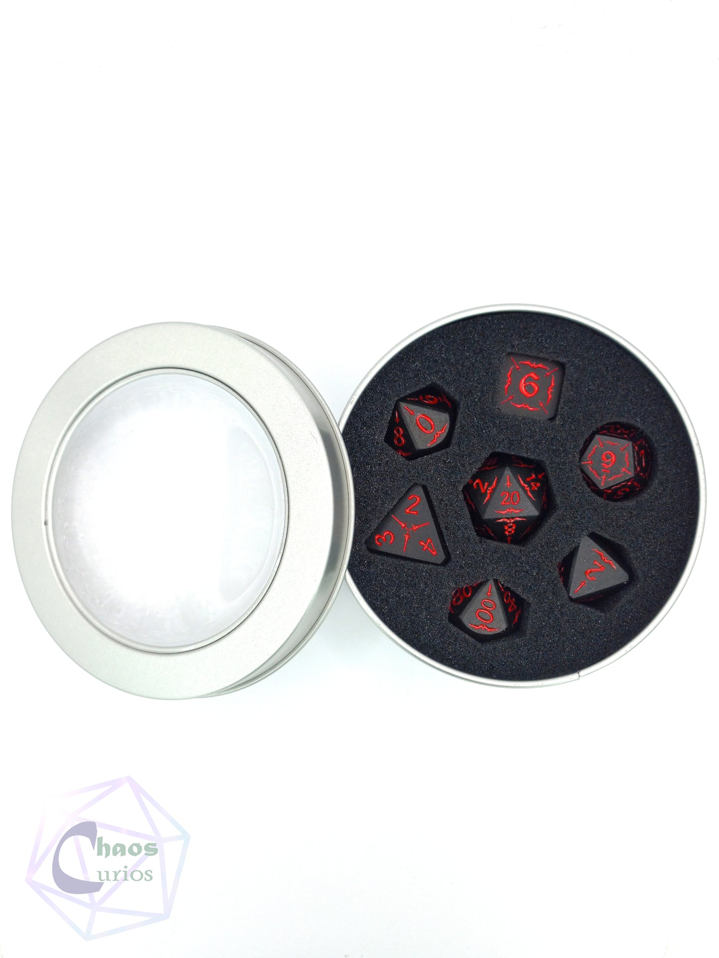 Black Matte Red 7-piece Metal Dice Set