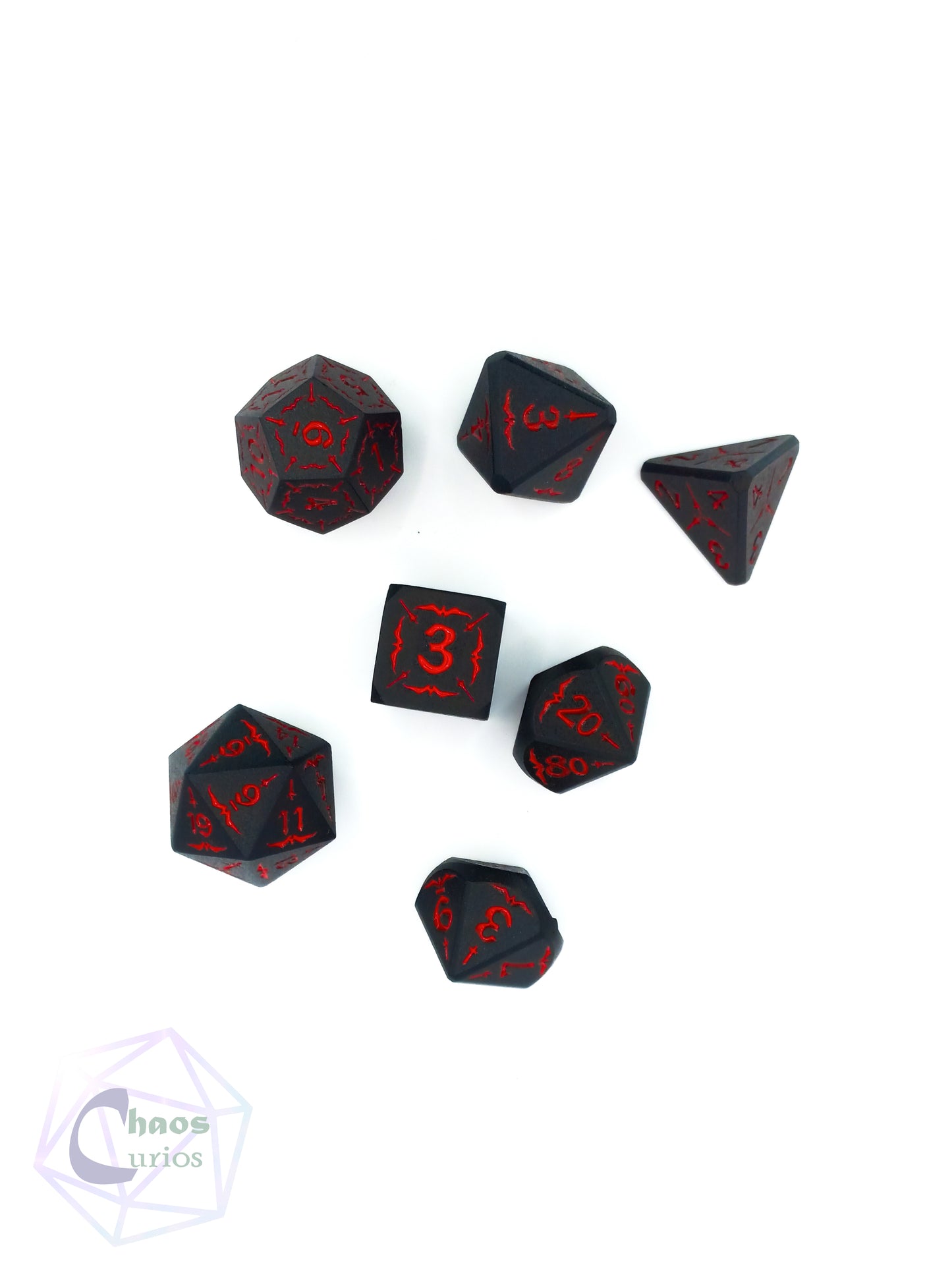 Black Matte Red 7-piece Metal Dice Set