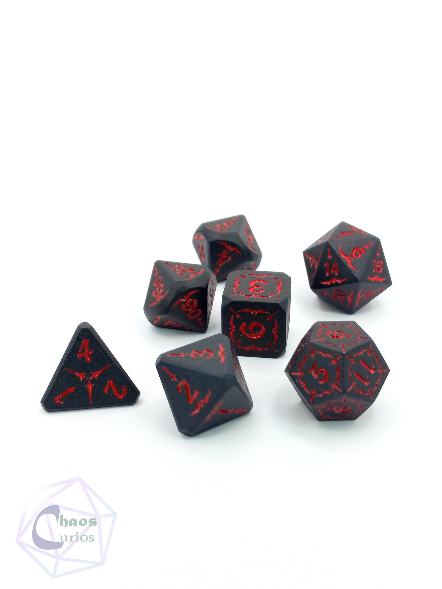 Black Matte Red 7-piece Metal Dice Set