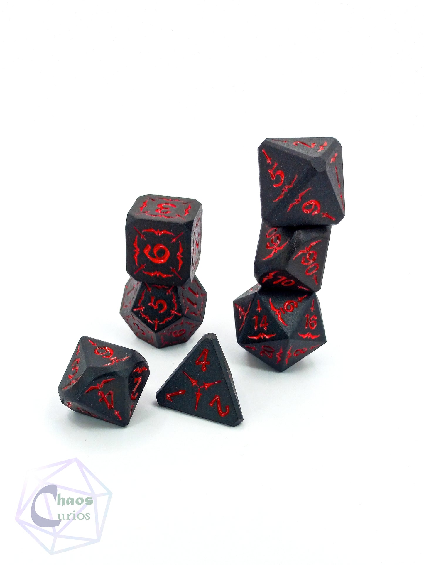 Black Matte Red 7-piece Metal Dice Set