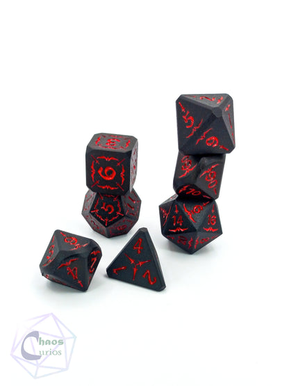 Black Matte Red 7-piece Metal Dice Set