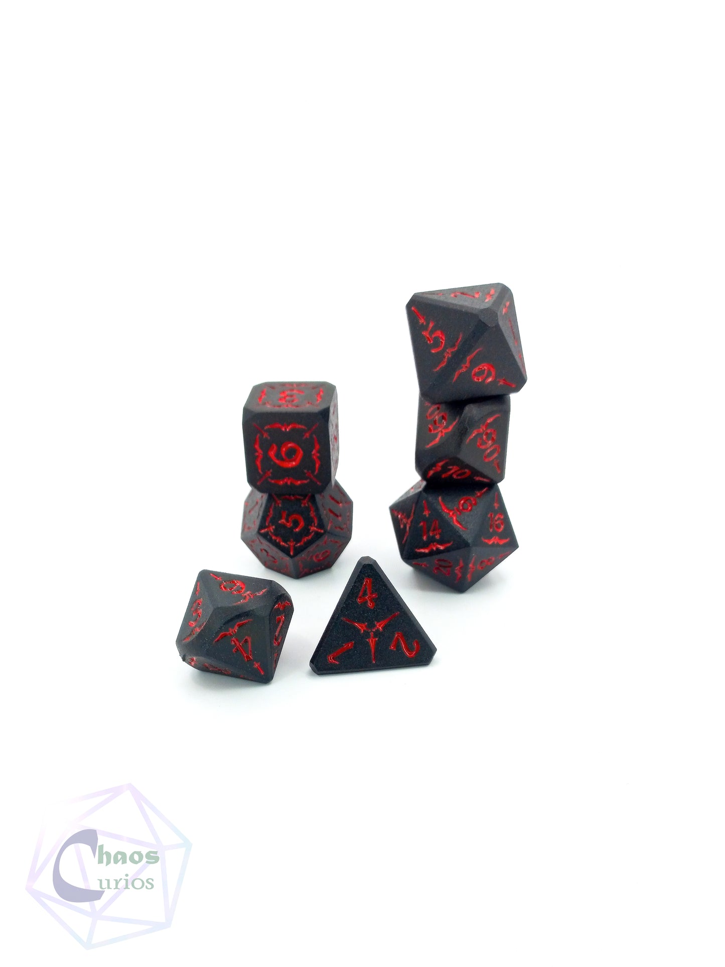 Black Matte Red 7-piece Metal Dice Set