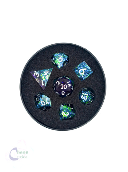 Dark Nebula 7-piece Sharp Edged Resin Dice Set