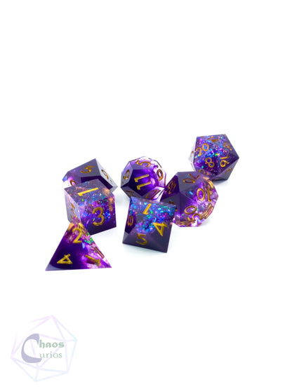 Galaxy 7-piece Sharp Edged Resin Dice Set