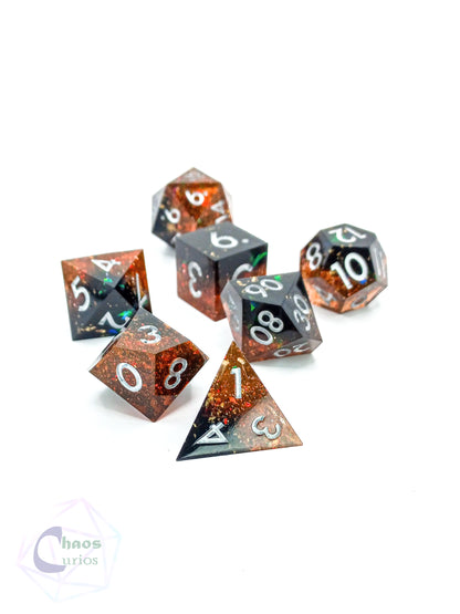 Fireball 7-piece Sharp Edged Resin Dice Set