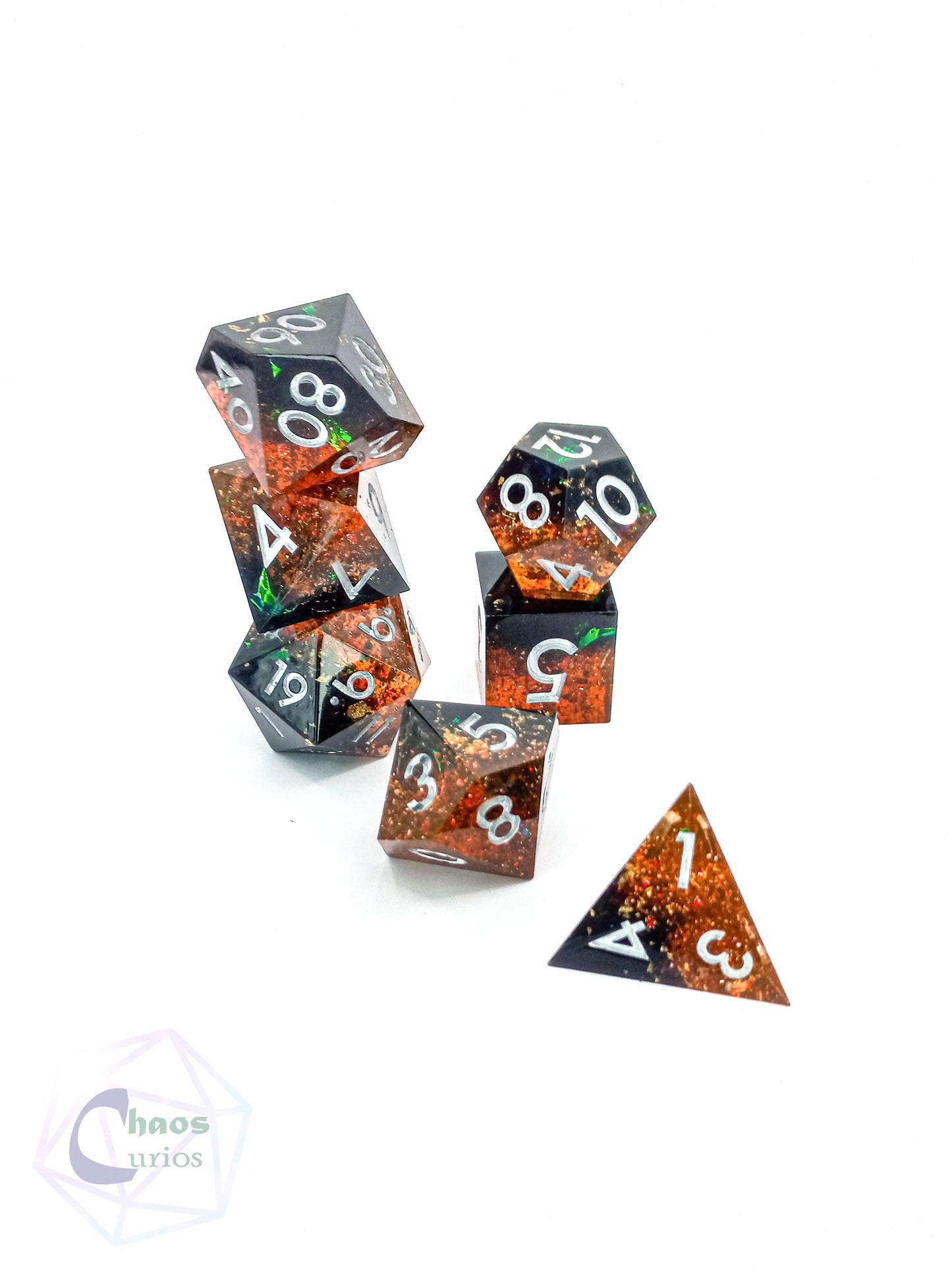 Fireball 7-piece Sharp Edged Resin Dice Set