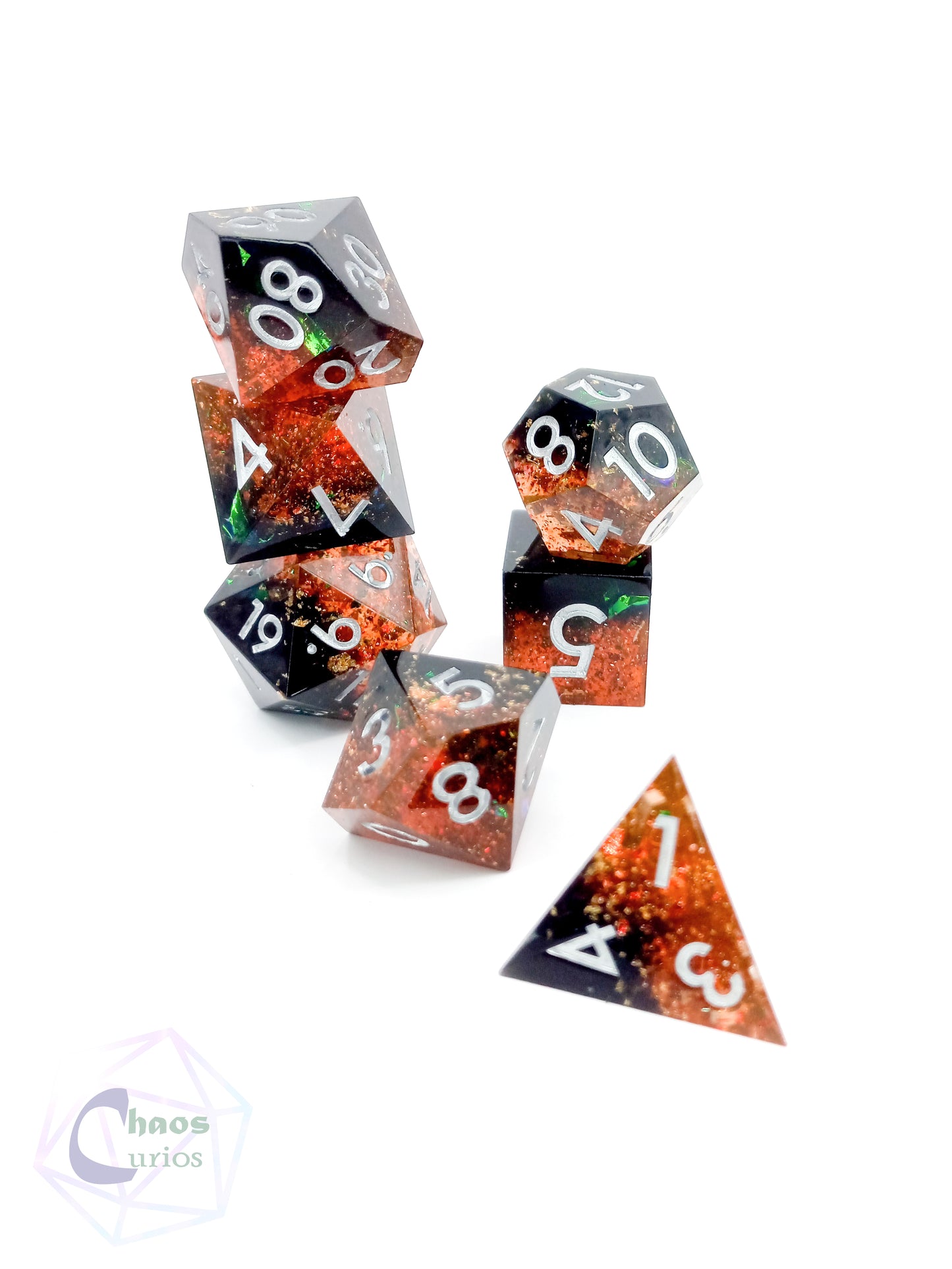 Fireball 7-piece Sharp Edged Resin Dice Set