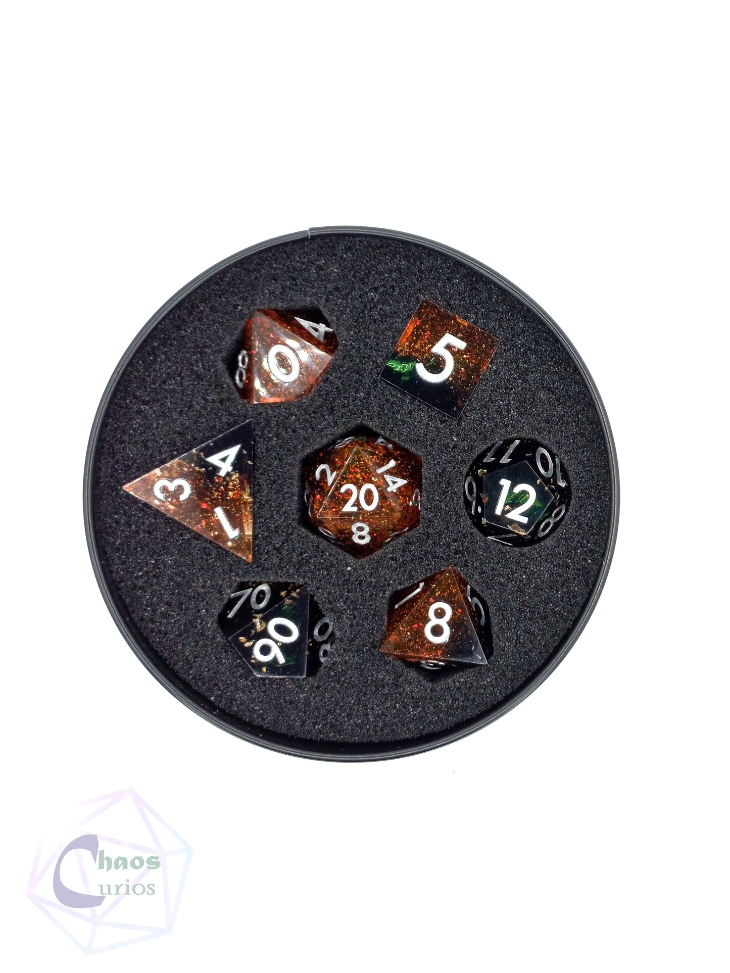 Fireball 7-piece Sharp Edged Resin Dice Set