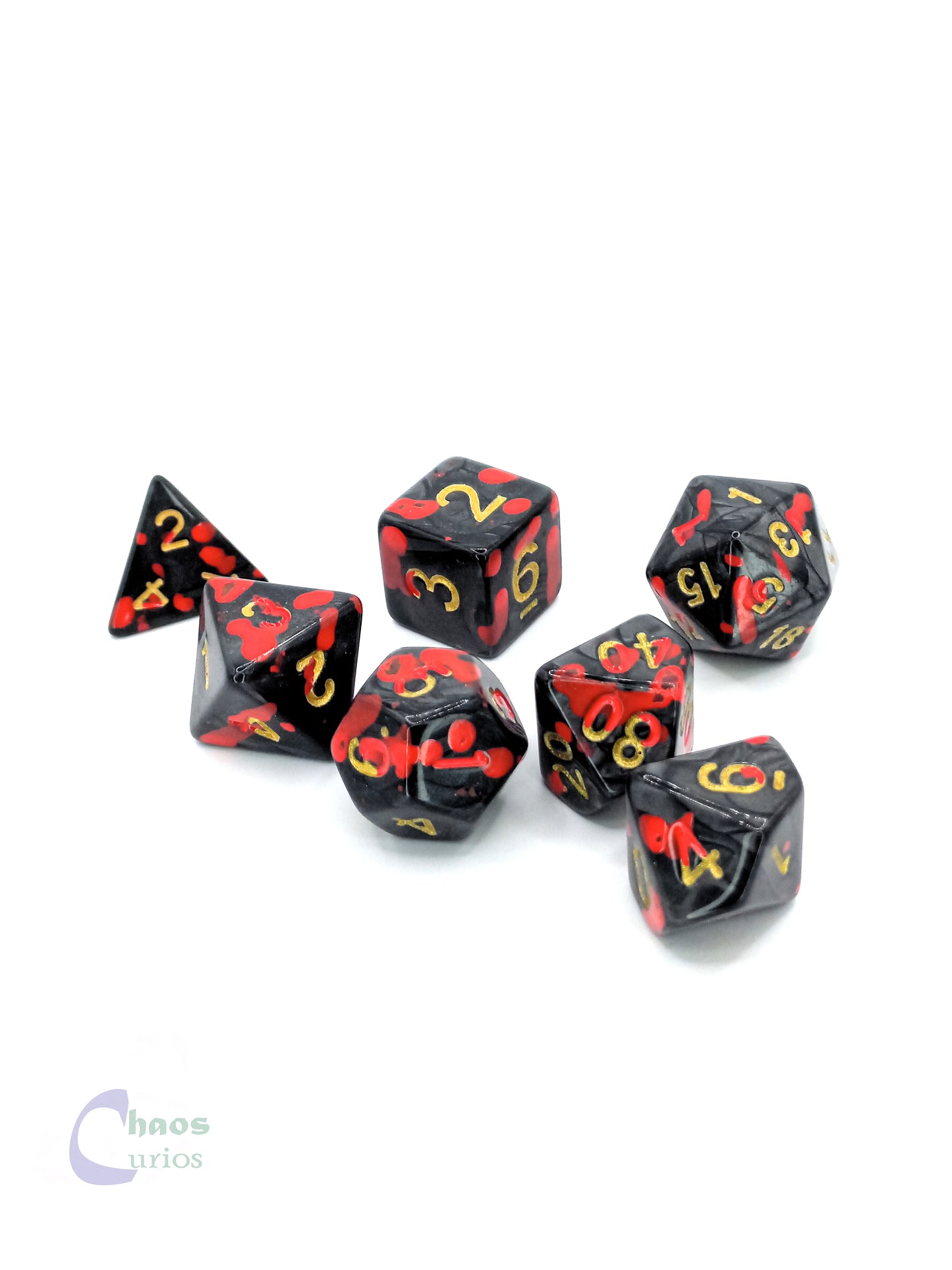 Black Blood Splattered 7-piece Dice Set