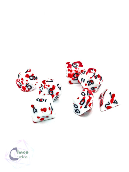 White Blood Splattered 7-piece Dice Set