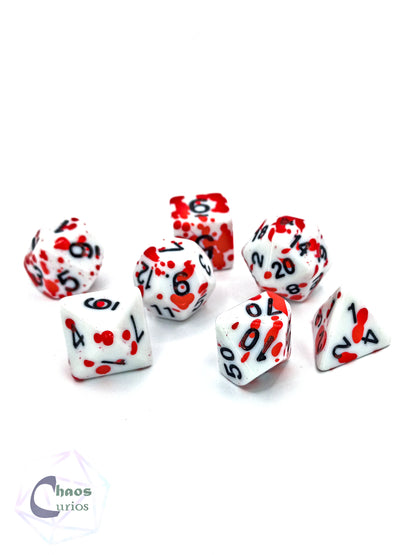 White Blood Splattered 7-piece Dice Set