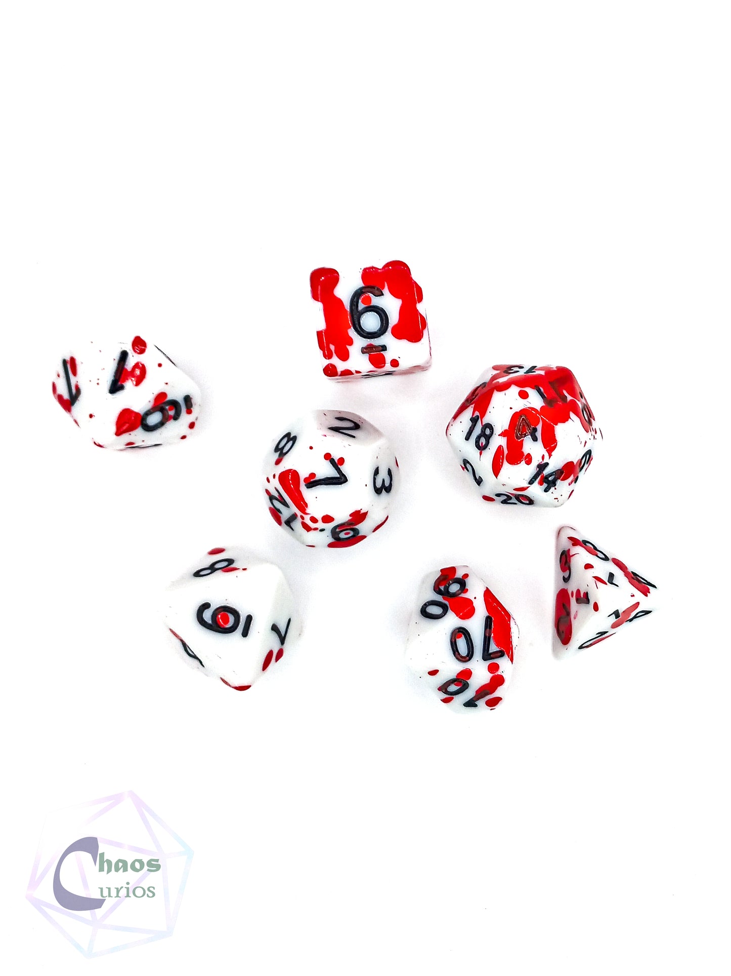 White Blood Splattered 7-piece Dice Set