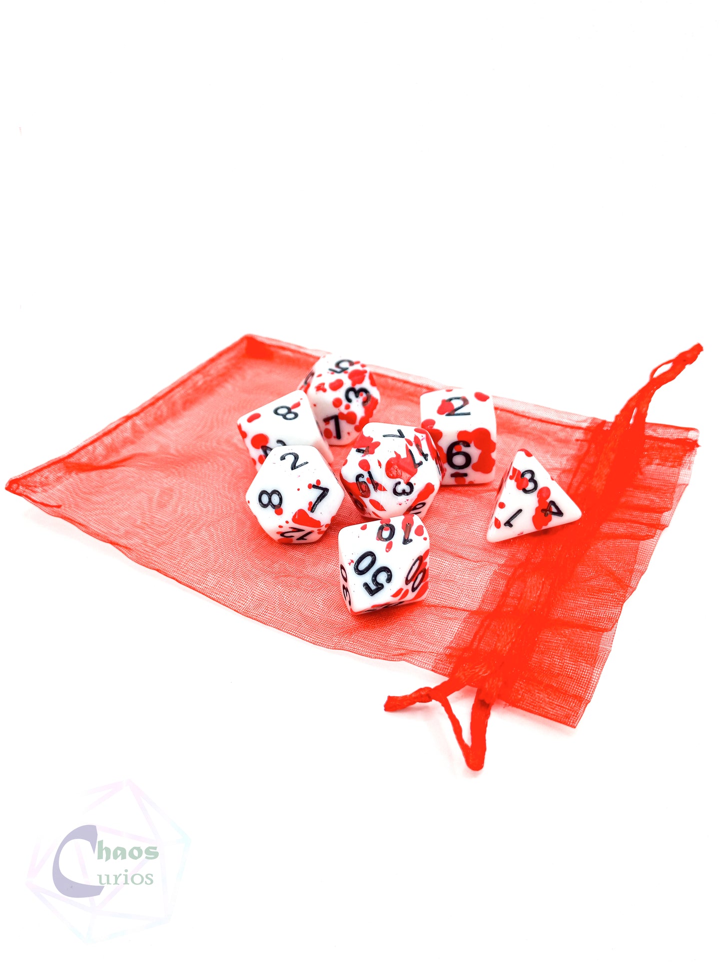 White Blood Splattered 7-piece Dice Set