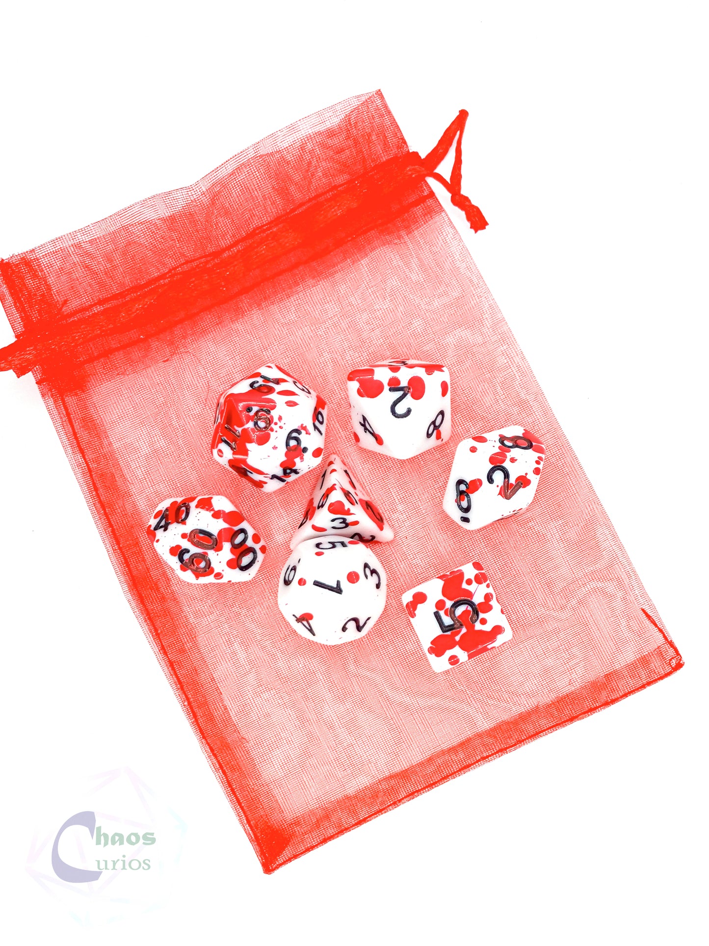 White Blood Splattered 7-piece Dice Set