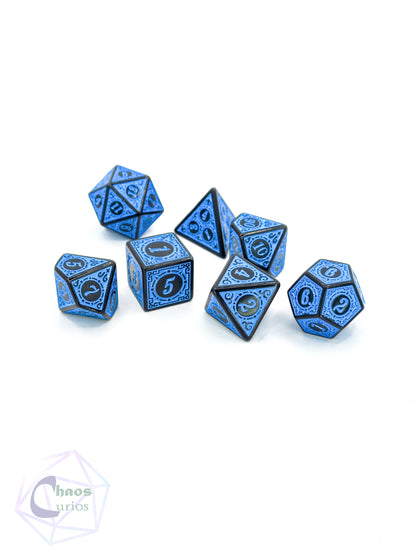 Blue Black Glyph 7-piece Dice Set