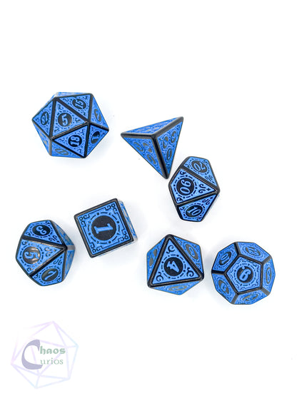 Blue Black Glyph 7-piece Dice Set