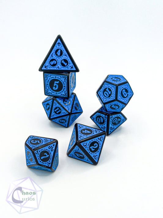 Blue Black Glyph 7-piece Dice Set