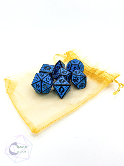 Blue Black Glyph 7-piece Dice Set