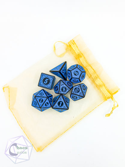 Blue Black Glyph 7-piece Dice Set