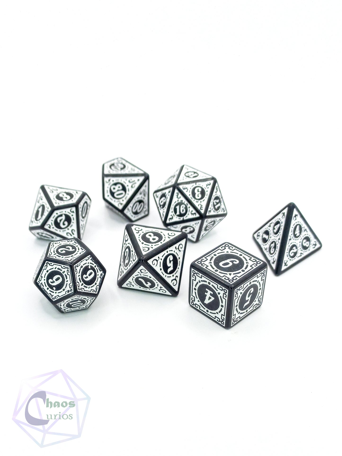 White Black Glyph 7-piece Dice Set